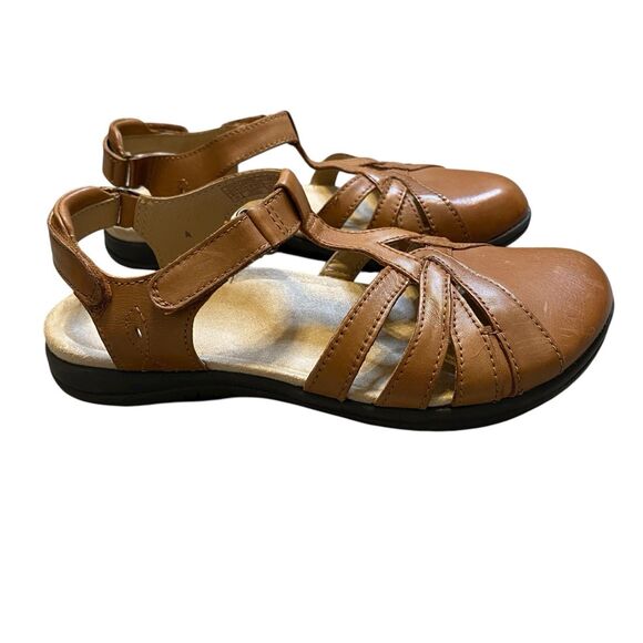 Earth Origins Sandals Women 8.5 EU 40 Brown Leather Closed Toe Fisherman Flats - Picture 1 of 9